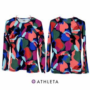 🌈 Athleta Vibrant Abstract Long Sleeve Workout Top Stretch M 🌈